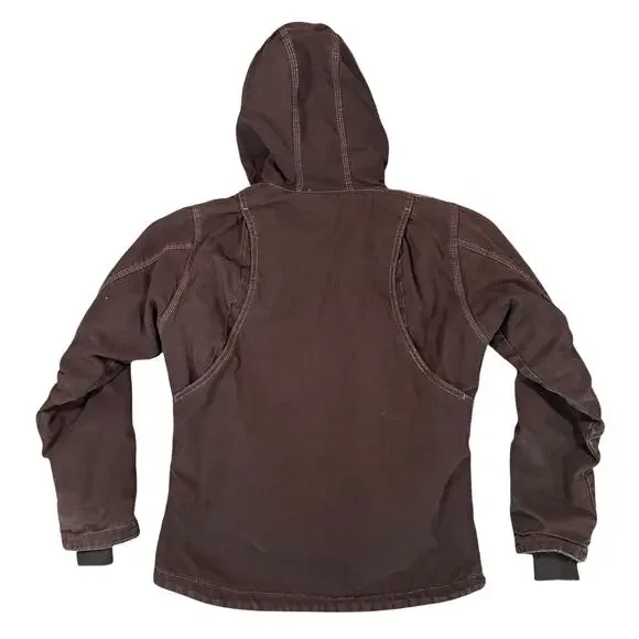 Vintage Women’s Bernie Quilted Lined Canvas Jacket Hooded Work Wear Brown Sz M - Picture 5 of 5